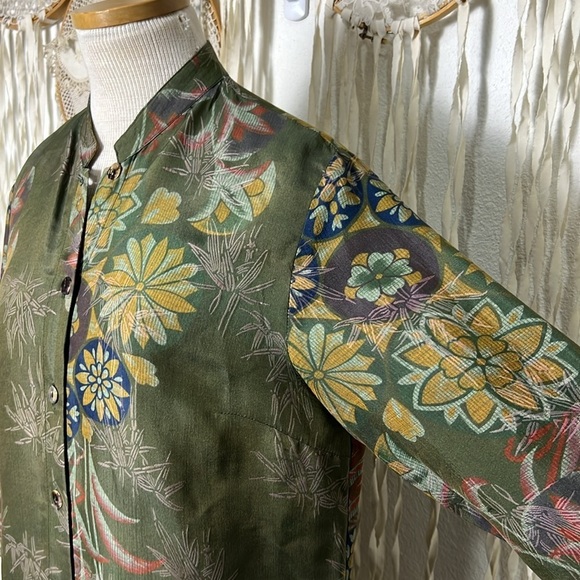 Poeme by Citron Green Asian Inspired Floral Print Quarter Sleeve Top Jacket M - Picture 3 of 10